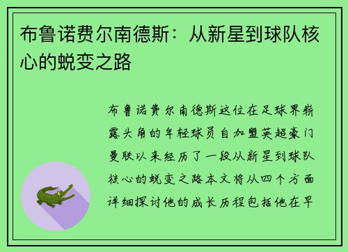 布鲁诺费尔南德斯：从新星到球队核心的蜕变之路
